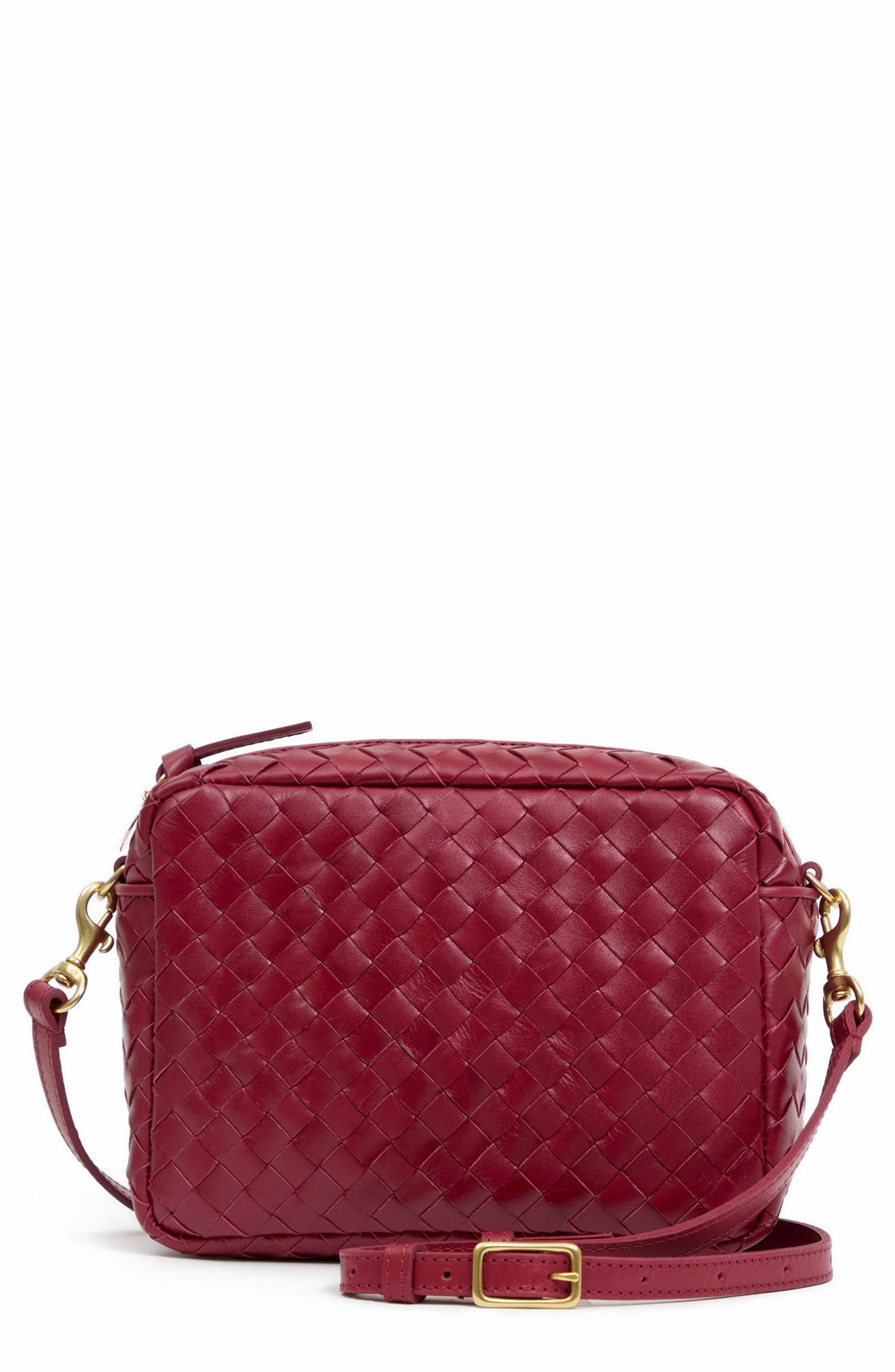 Midi Sac Woven Leather Crossbody Bag, Main, color, GARNET