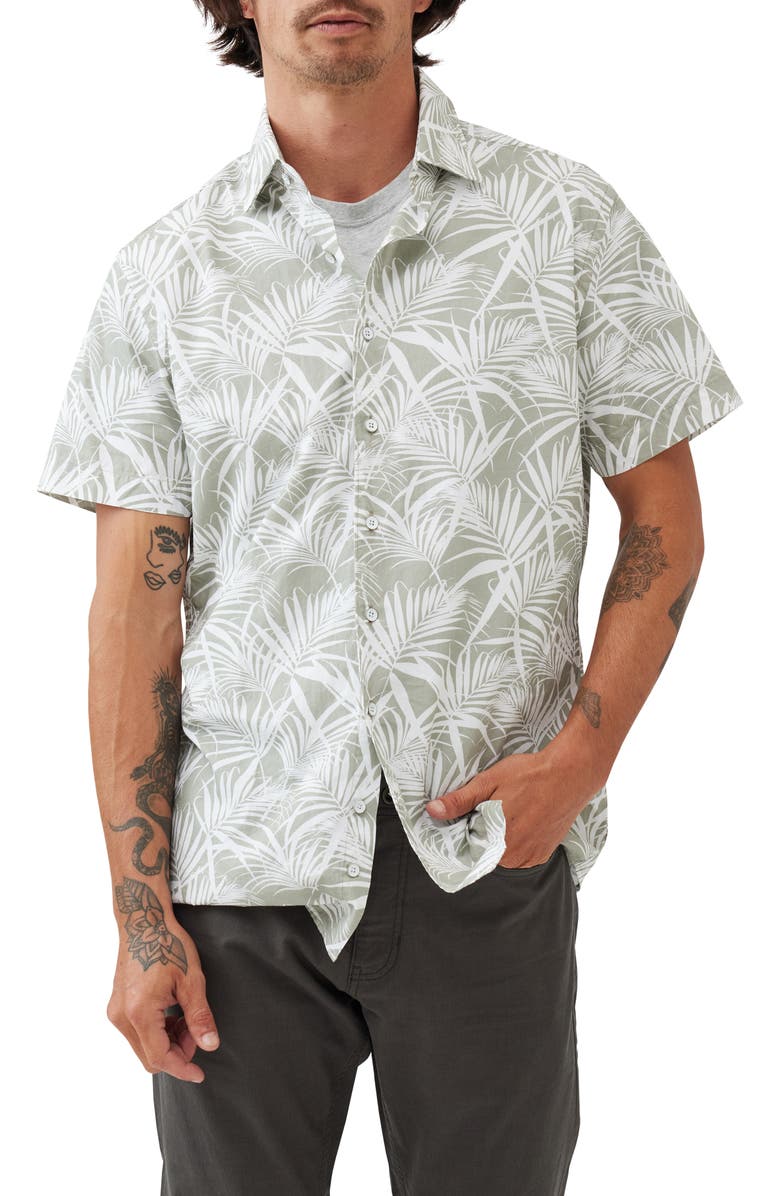 Rodd & Gunn Montcalm Leaf Print Short Sleeve Button-Up Shirt, Main, color, 