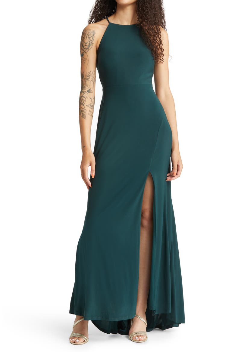 Halter Neck High-Low Gown, Main, color, FOREST