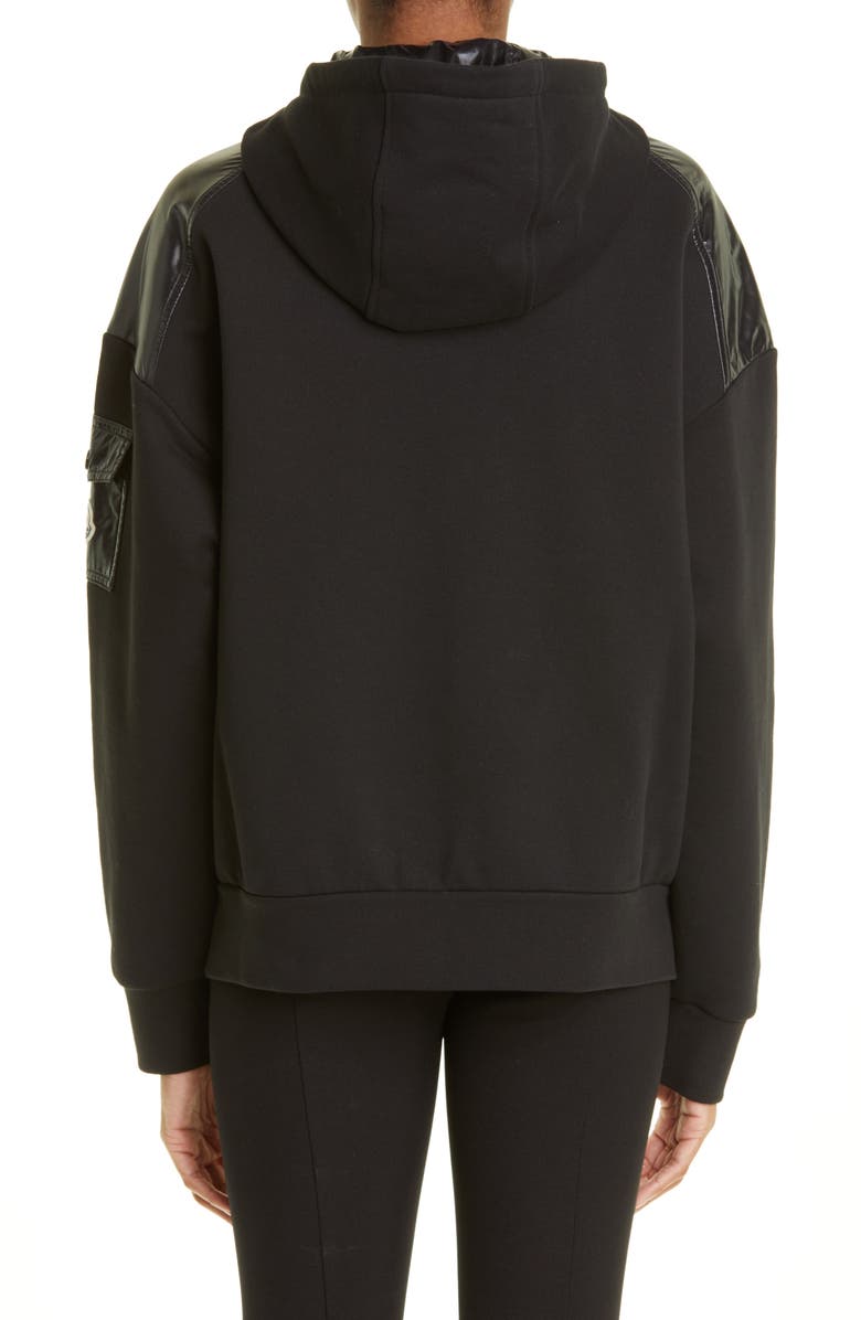 Moncler Logo Tape Mixed Media Zip Hoodie, Alternate, color, 