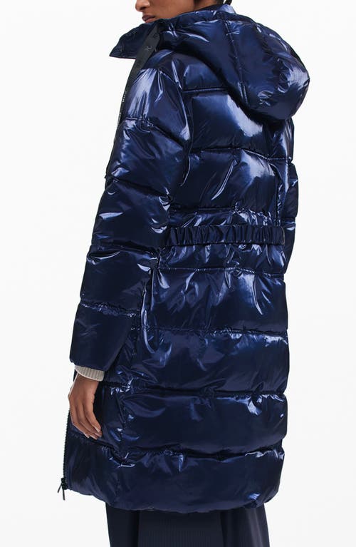 Desigual Long Iridescent Padded Coat In Blue
