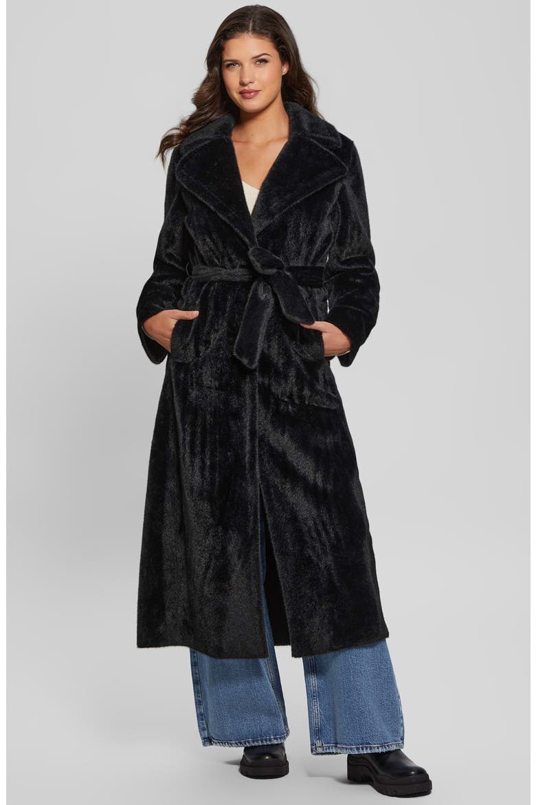Ada Faux Fur Long Coat, Main, color, JET BLACK