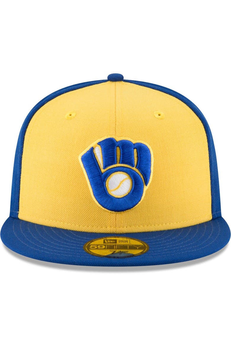 Men's New Era Yellow Milwaukee Brewers Cooperstown Collection Wool 59FIFTY Fitted Hat, Alternate, color, Yellow