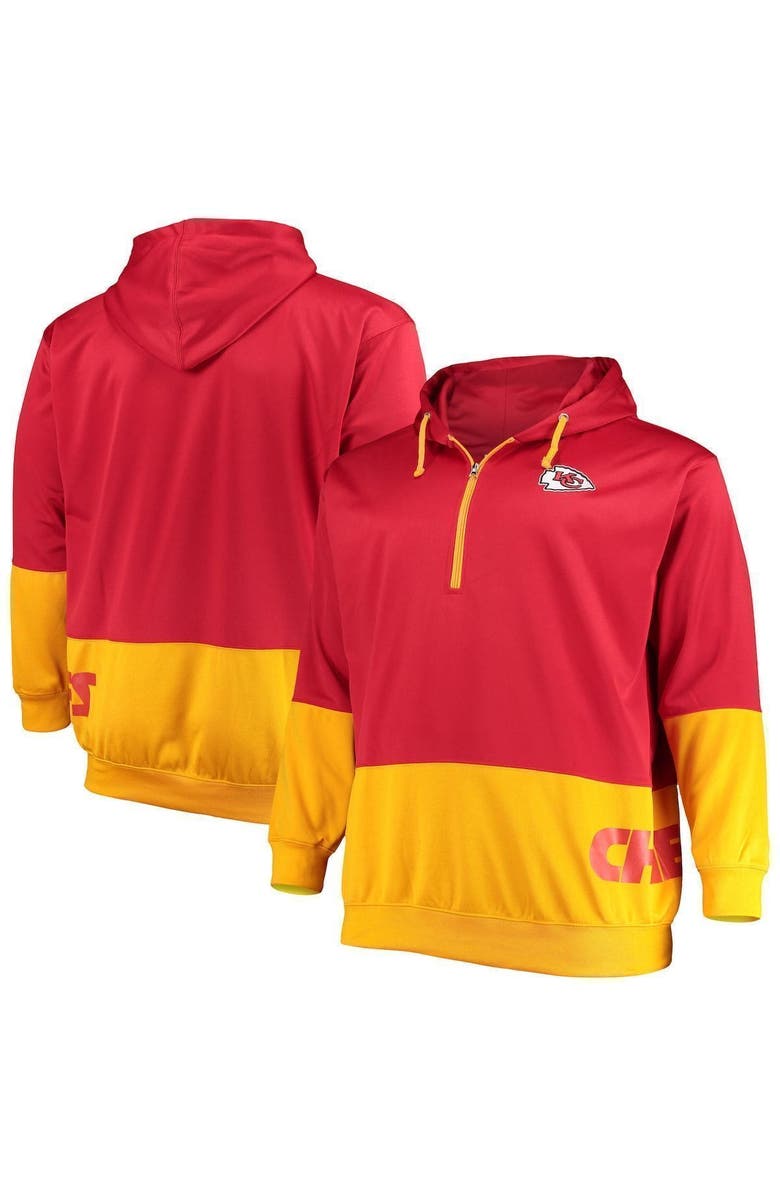 PROFILE Men's Red/Gold Kansas City Chiefs Big & Tall Quarter-Zip Hoodie, Main, color, 