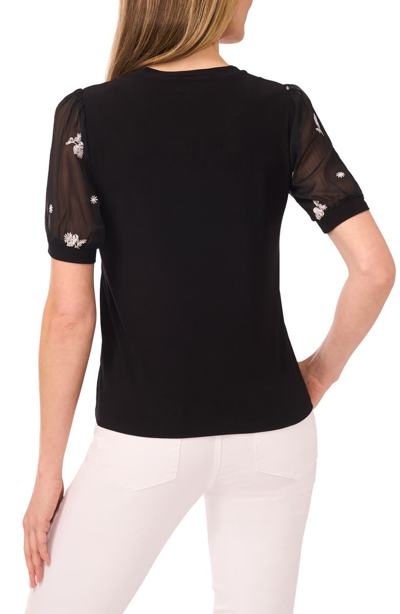 CeCe Puff Sleeve Mixed Media Top, Alternate, color, Rich Black