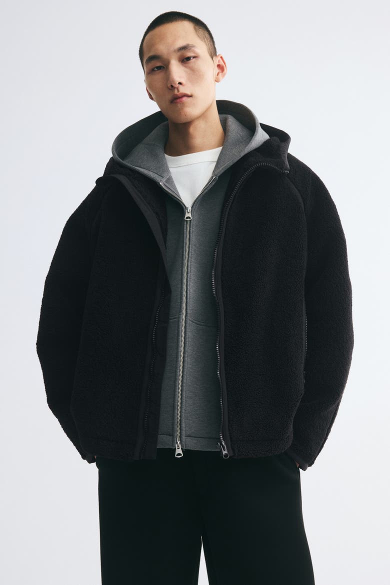 Hooded Teddy Fleece Jacket, Alternate, color, Black