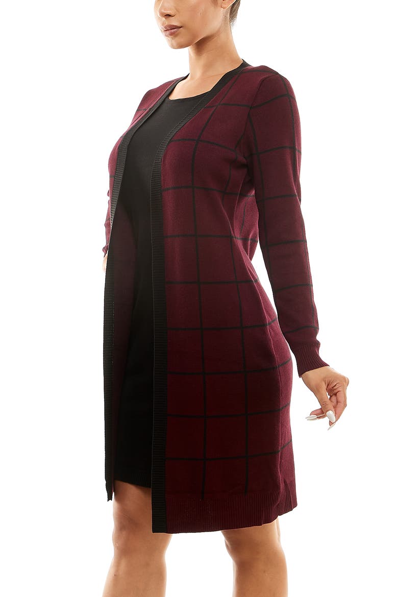 Twofer Windowpane Sweater Sheath Dress, Alternate, color, DEEP WINE/BLACK