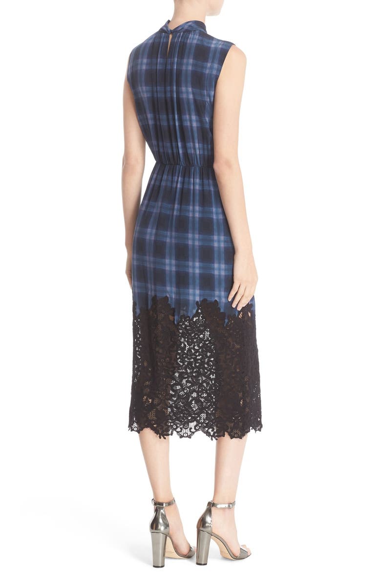 Lace Hem Sleeveless Plaid Silk Shirtdress, Alternate, color, VIOLET STONE COMBO