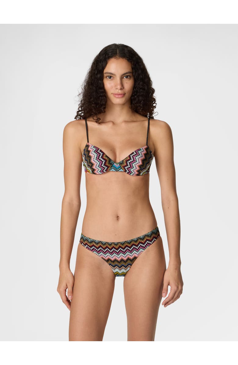 Missoni Balcony Bikini In Lamé Viscose With Zigzag Pixel-effect Pattern, Alternate, color, Black & Multicoloured