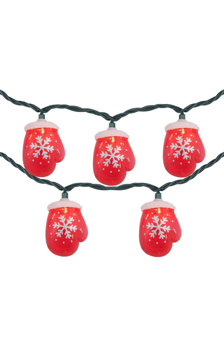 Northlight Snowflake Mitten Christmas Light Set - Clear - 7.5' Green Wire - 10ct, Main, color, Red