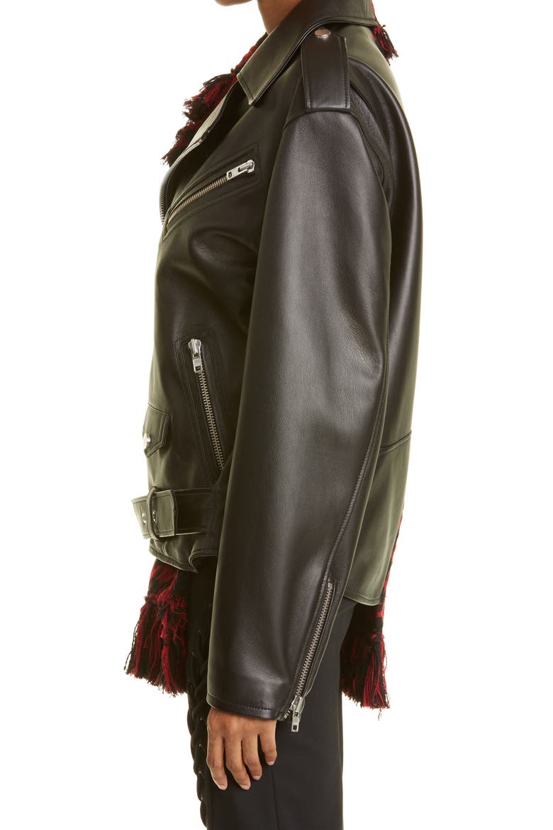 Mixed Media Oversize Moto Jacket, Alternate, color, BLACK/ RED