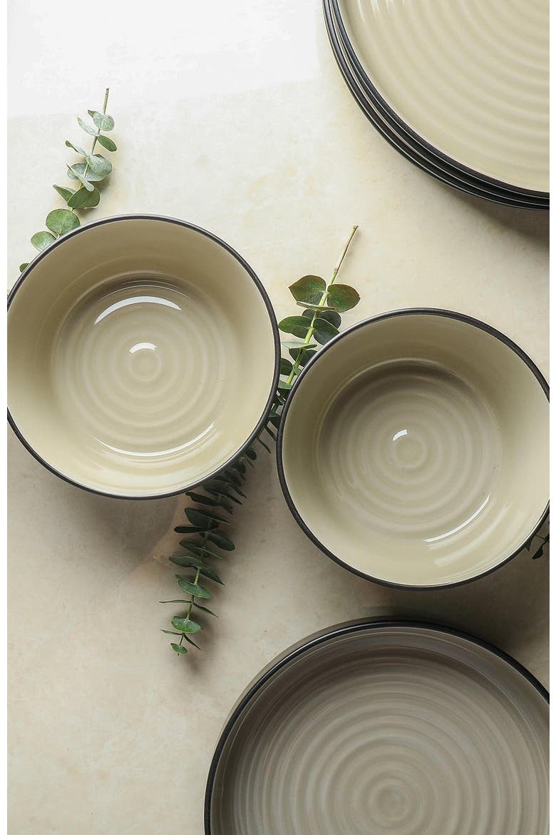 Elica Stoneware 12-Piece Dinnerware Set, Alternate, color, Beige and Black