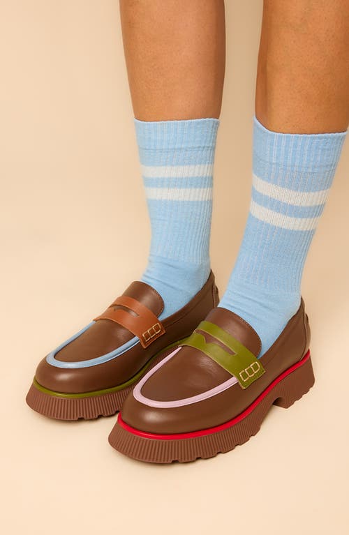 Charlotte Stone Adam Mismatched Lug Sole Penny Loafer In Brown