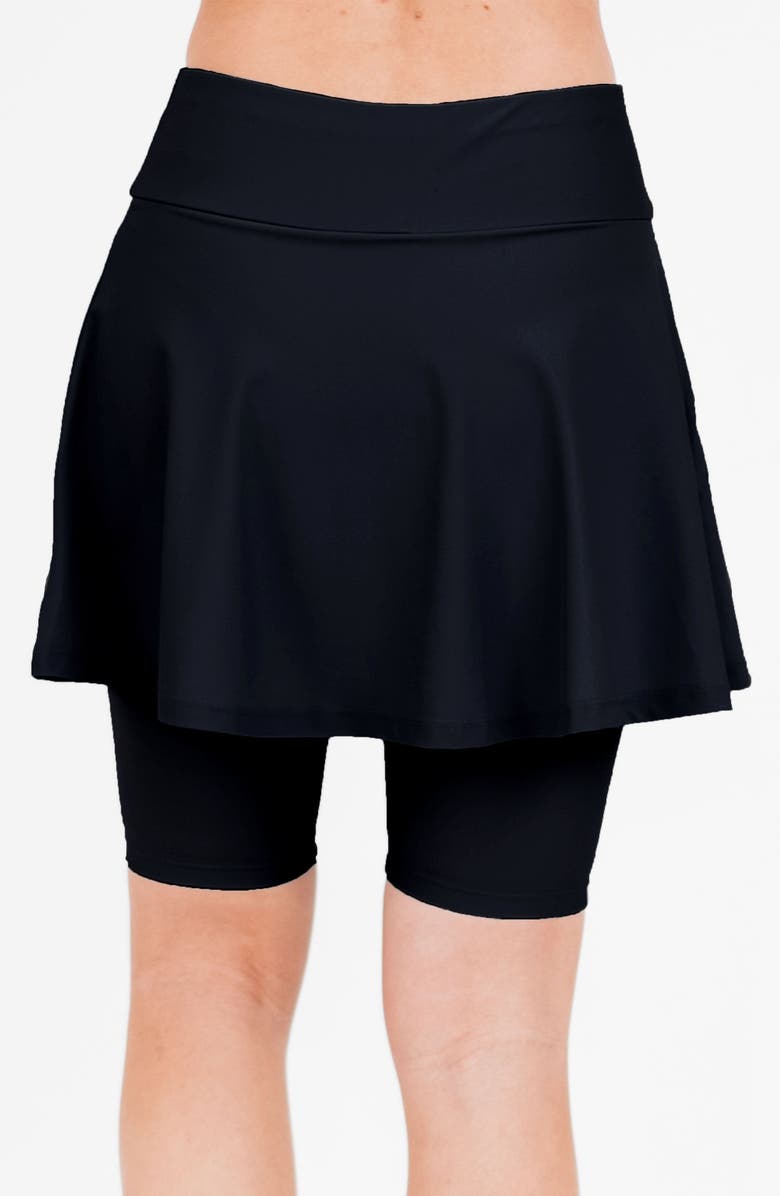 Calypsa Midi Swim Skort With Bike Shorts, Alternate, color, Black