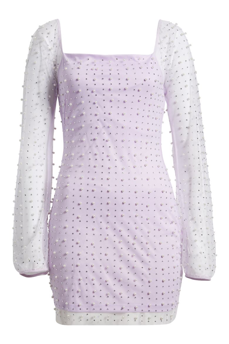 Beaded & Rhinestone Long Sleeve Minidress, Alternate, color, LILAC