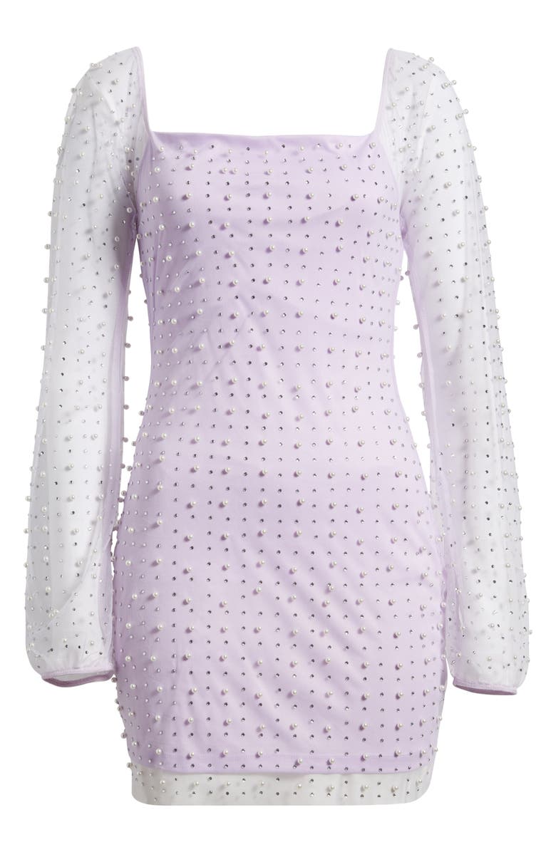 Jump Apparel Beaded & Rhinestone Long Sleeve Minidress, Alternate, color, Lilac