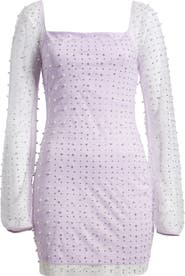 Jump Apparel Beaded & Rhinestone Long Sleeve Minidress