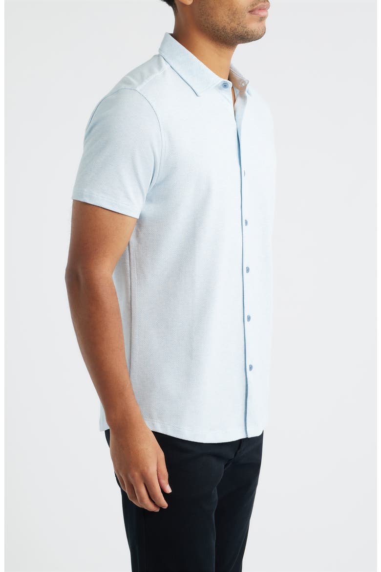 Keyes Slim Fit Microprint Short Sleeve Knit Button-Up Shirt, Alternate, color, BLUE