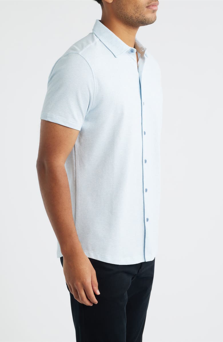 Robert Barakett Keyes Slim Fit Microprint Short Sleeve Knit Button-Up Shirt, Alternate, color, Blue