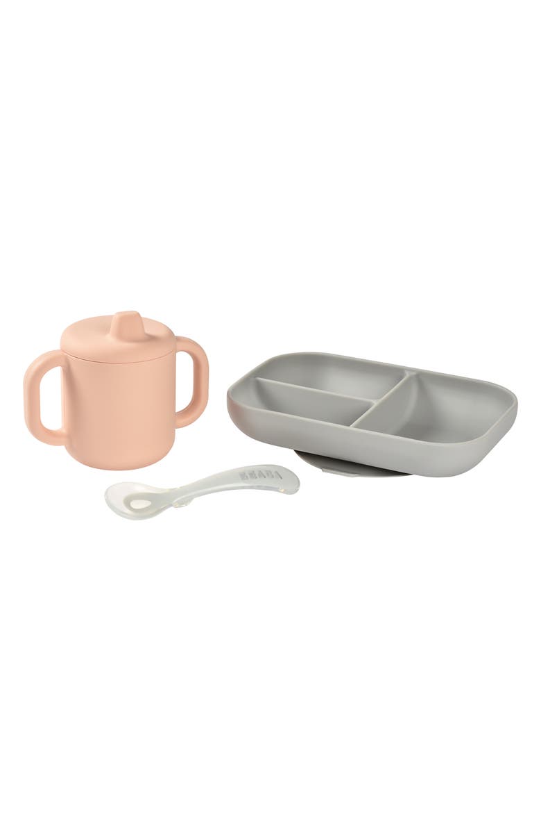 BEABA Sips & Bites 3-Piece Silicone Feeding Set, Main, color, Rose