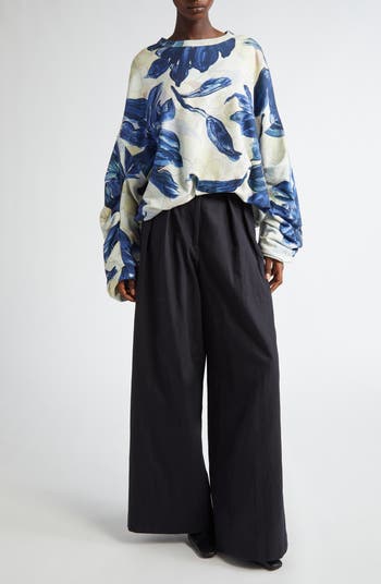 VIP【送料関税込】DRIES VAN NOTEN HANNET PRINTED SWEATSHIRT Dries Van Noten Hannet Floral Print Oversize Gathered Cotton