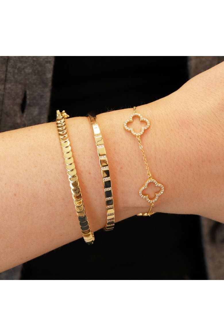 Small CZ Open Clover Bracelet, Alternate, color, Gold Plated Sterling Silver