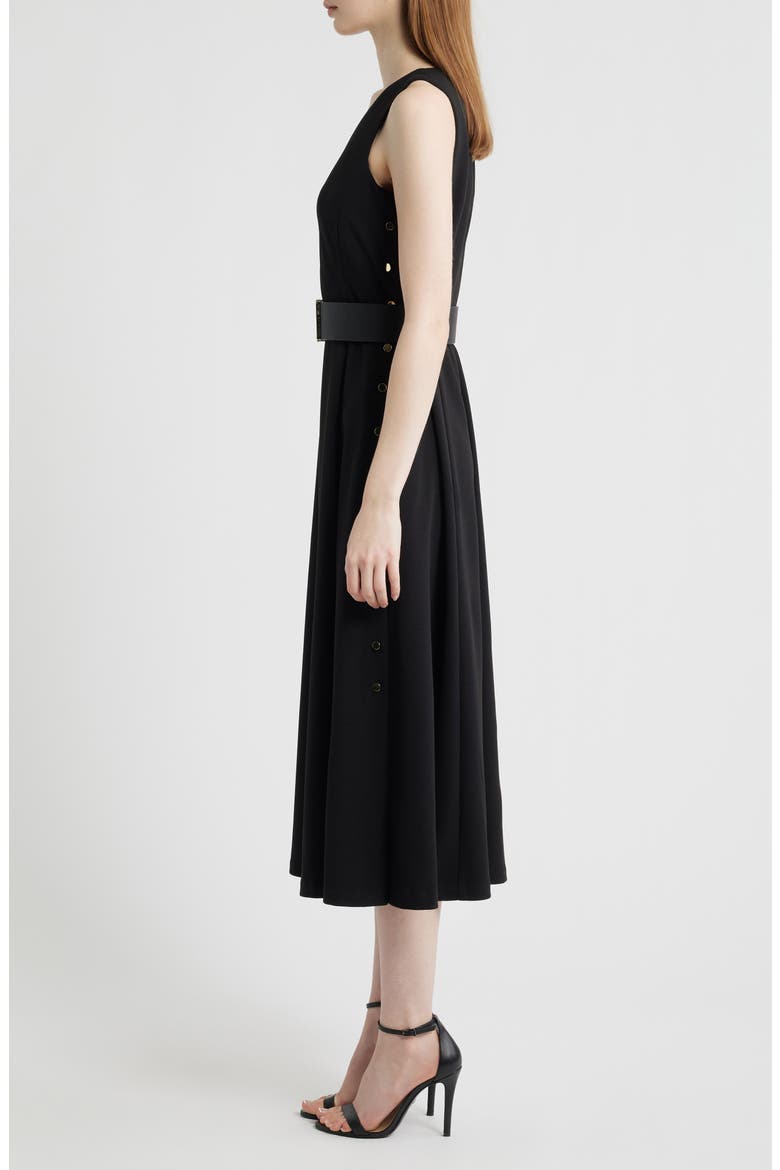 Side Button Cool Crepe Midi Dress, Alternate, color, ANNE BLACK