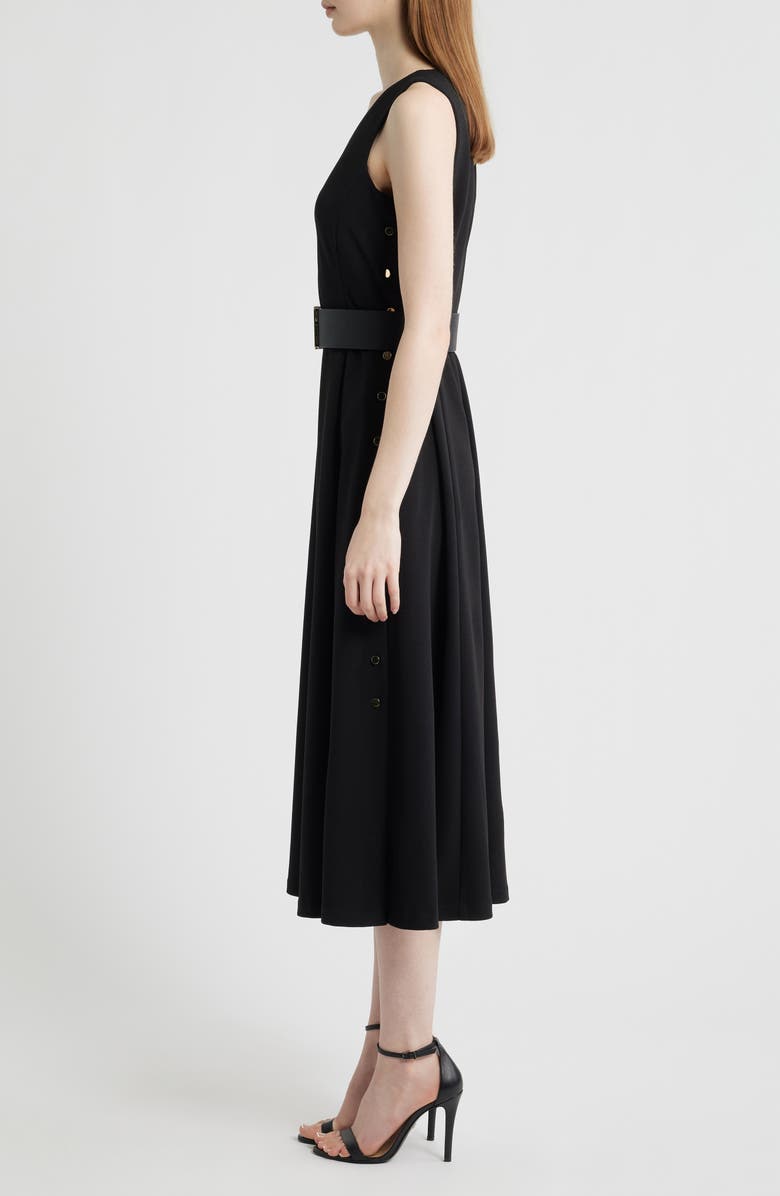 Anne Klein Side Button Cool Crepe Midi Dress, Alternate, color, Anne Black