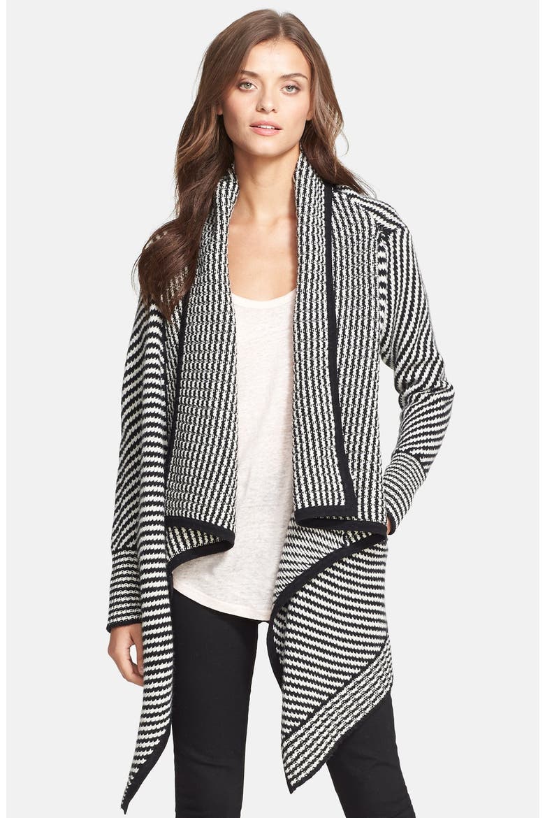 'Mathisa' Open Front Wool & Cashmere Cardigan, Main, color, CAVIAR STRIPE