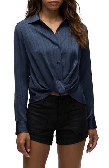 Hudson Jeans Knot Front Button-down Shirt In Blue