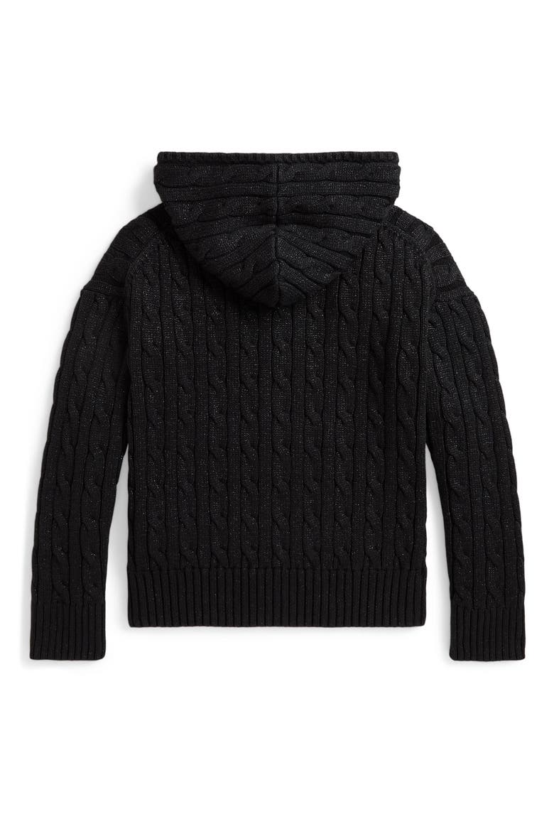 Kids' Metallic Cable Knit Hoodie, Alternate, color, BLACK