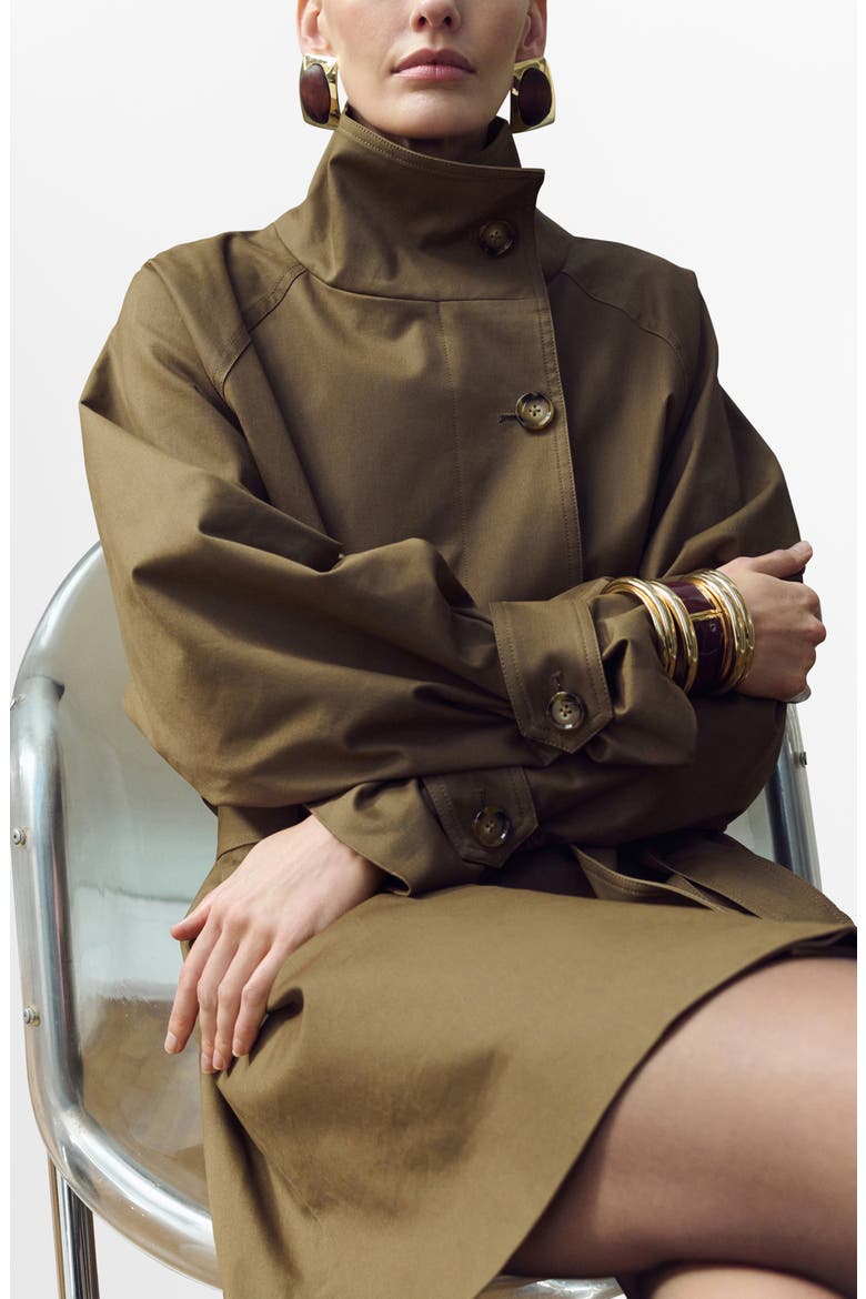 Funnel Neck Belted Trench Coat, Alternate, color, MEDIUM BROWN