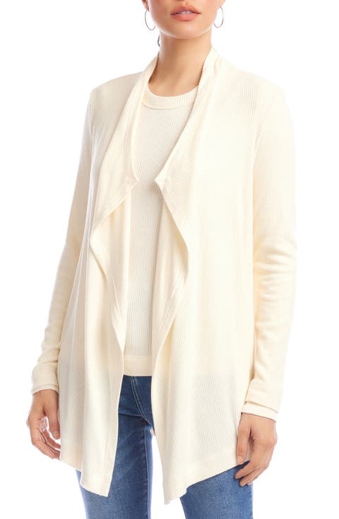 Rib Draped Open Front Cardigan (Regular & Petite)