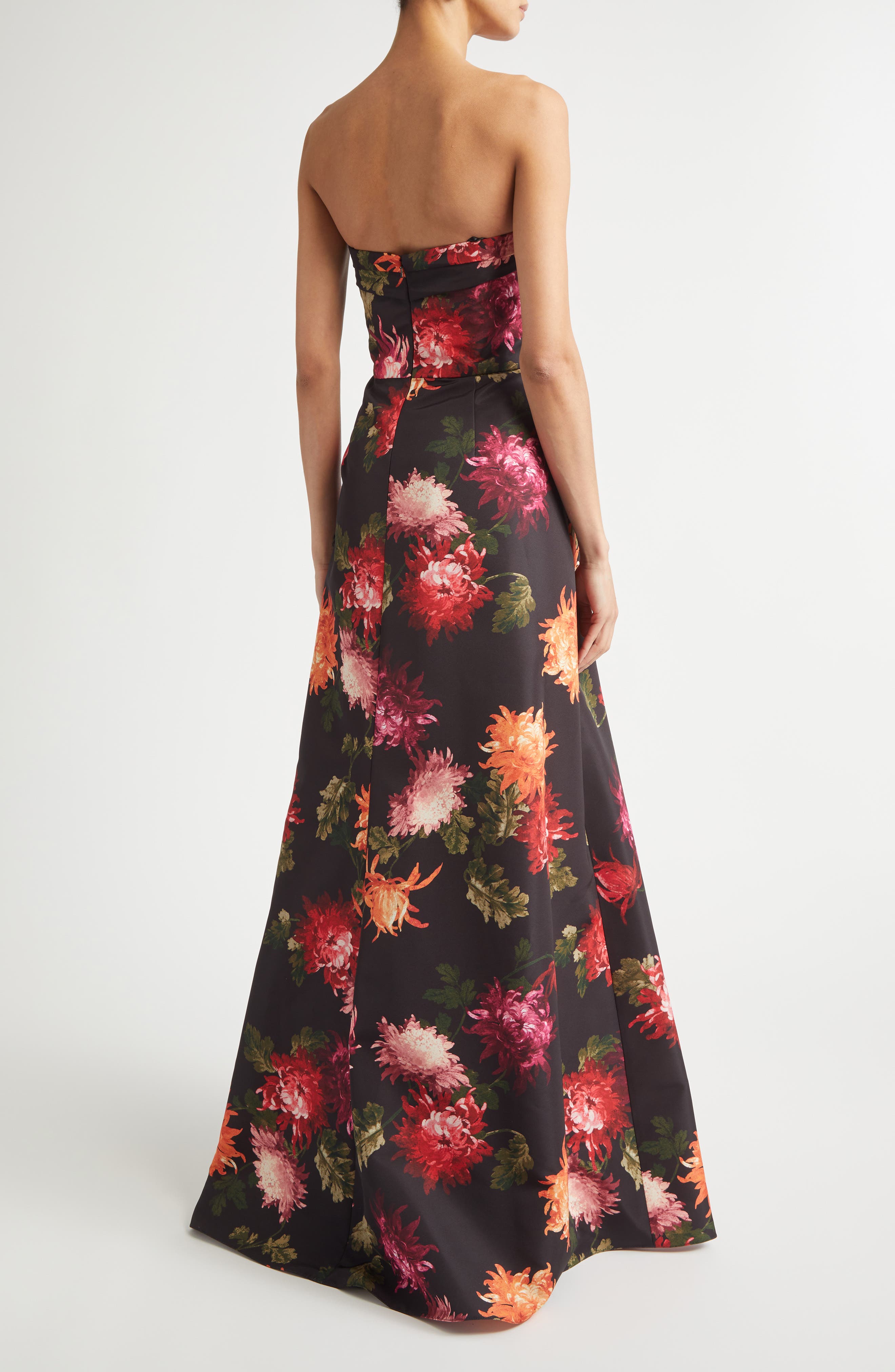 Chrysanthemum Print Strapless Faille Gown - image 2