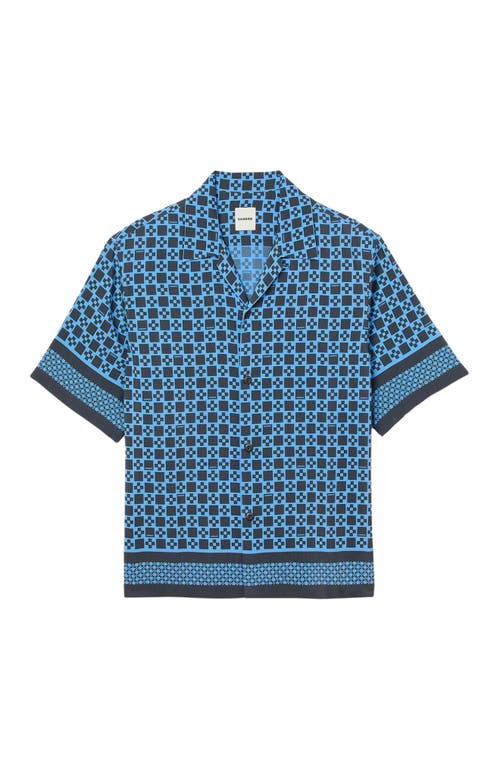 Sandro Square Cross Motif Flowing Blouse In Blue