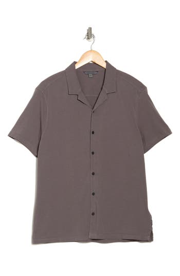 John Varvatos Brewer Organic Cotton Camp Shirt In Metal Grey