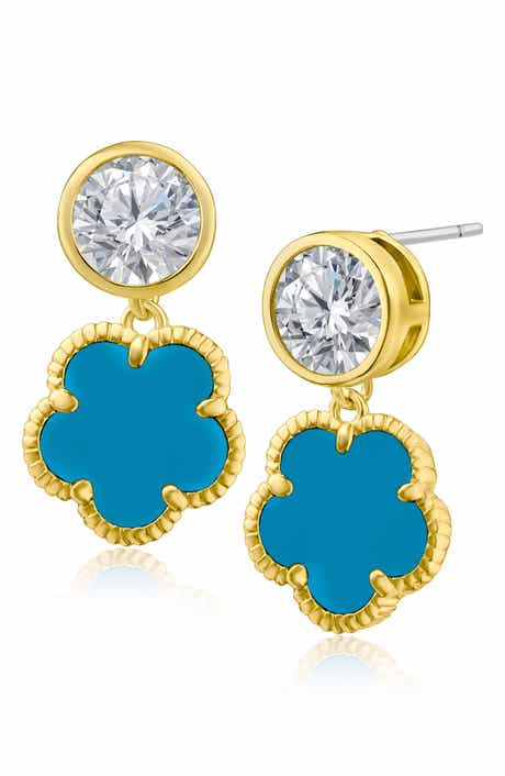 CZ by Kenneth Jay Lane CZ & Clover Dangle Earrings