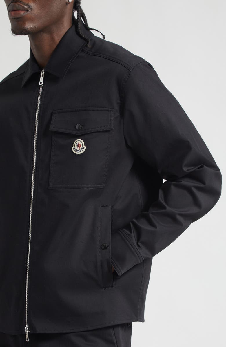 Moncler Stretch Cotton Zip Shirt, Alternate, color, Black