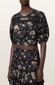 AllSaints Floral Lace Trim Top