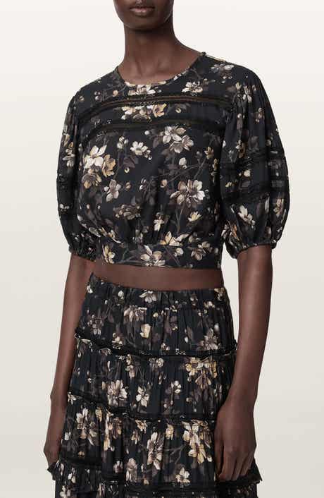 AllSaints Floral Lace Trim Top