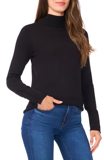 Halogen ® Button Cuff Turtleneck Sweater In Black
