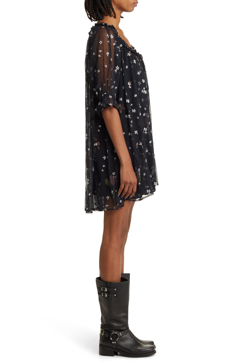 With Love Floral Embroidered Mesh Minidress, Alternate, color, BLACK