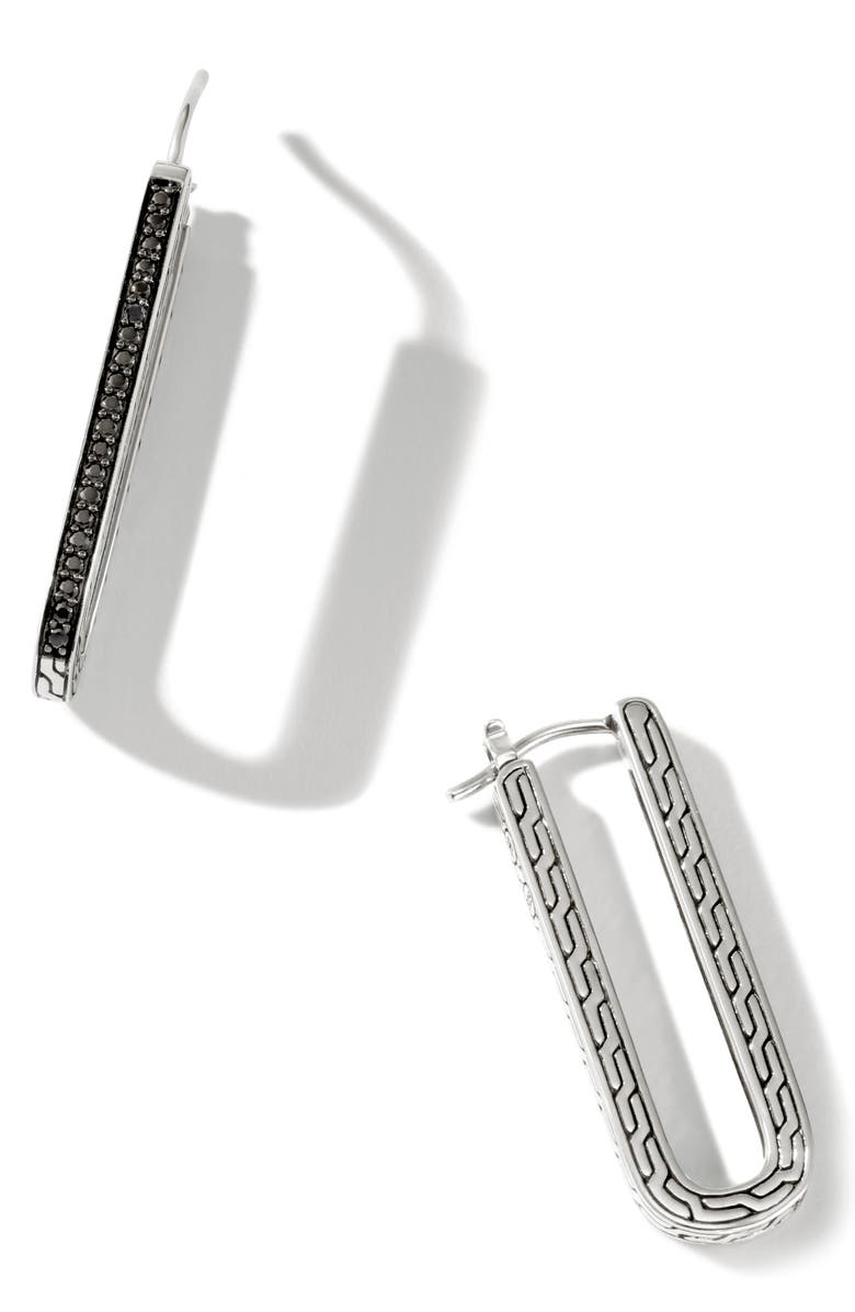 John Hardy Carved Chain Hoop Earrings, Silver, Pavé, Main, color,