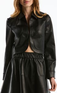 Laundry by Shelli Segal Curved Hem Cropped Faux Leather Jacket