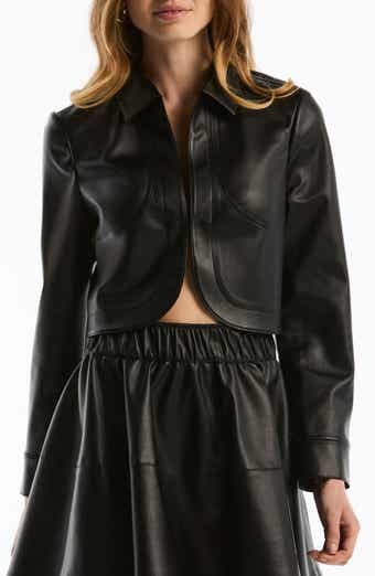 Curved Hem Cropped Faux Leather Jacket