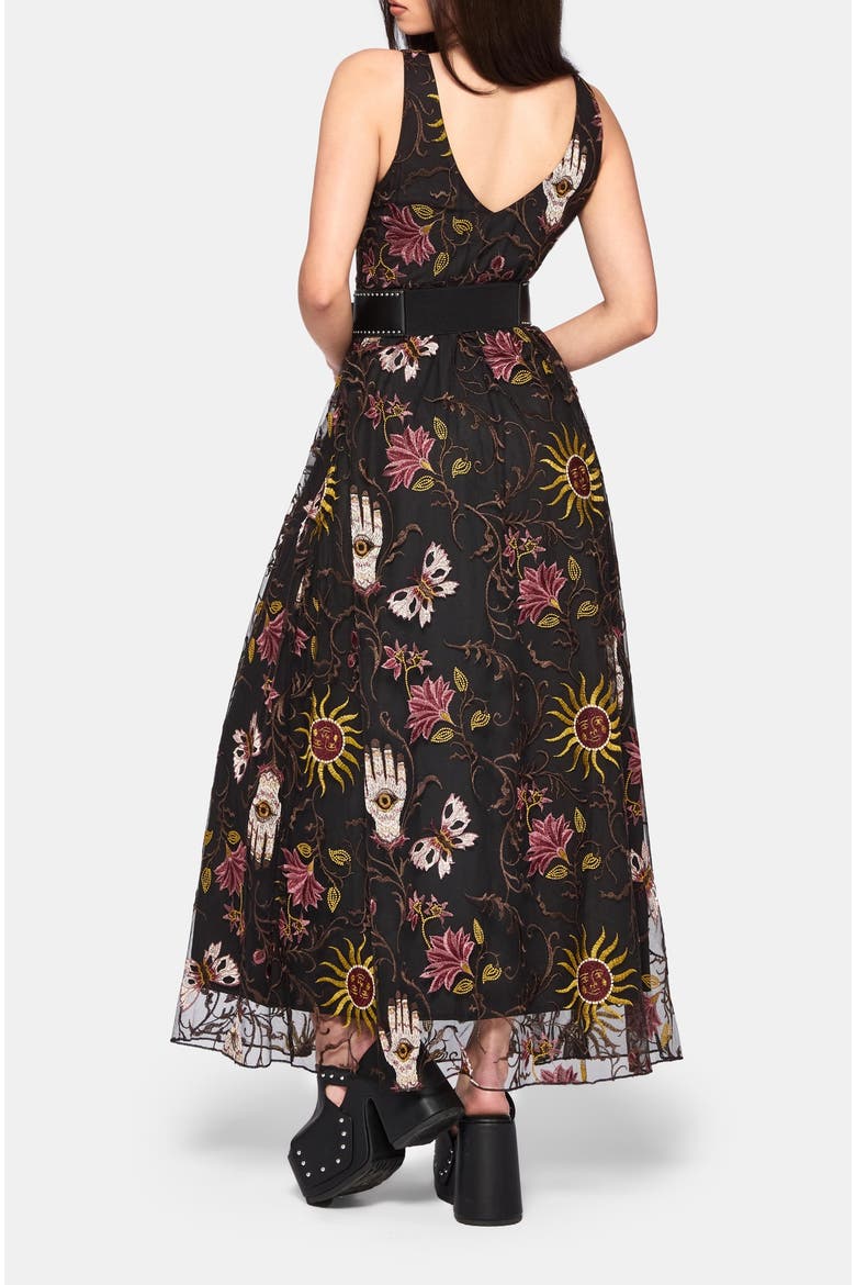 Angela Folk Embroidered Mesh Maxi Dress, Alternate, color, Black