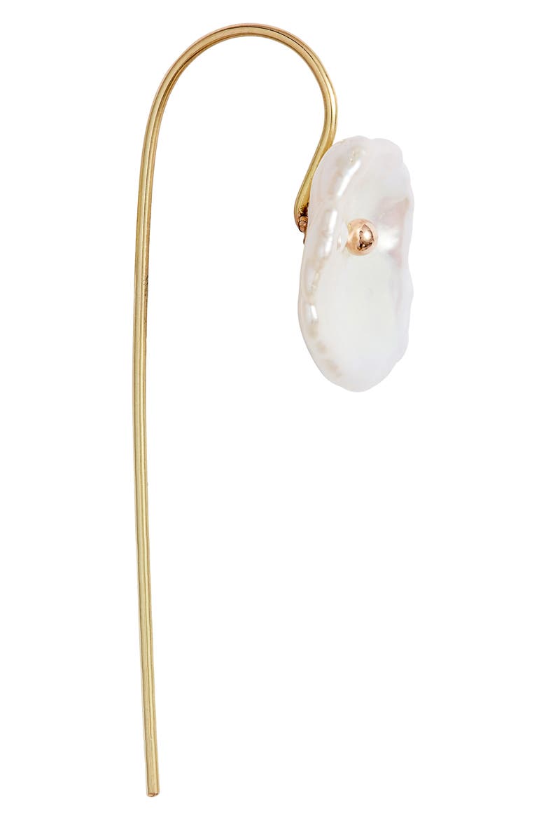 Petal Pearl Threader Earrings, Alternate, color, YELLOW GOLD/ PEARL