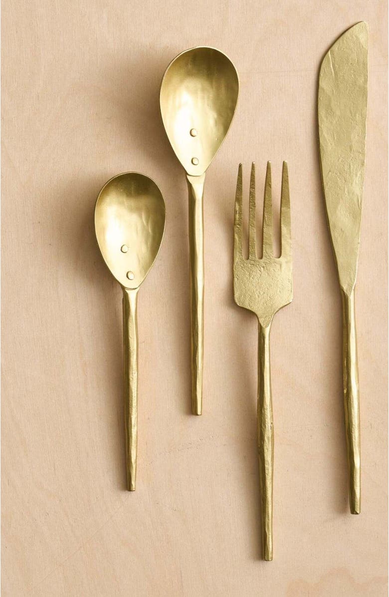 The Collective Home Forge Brass Flatware - Set of 4, Main, color, Gold