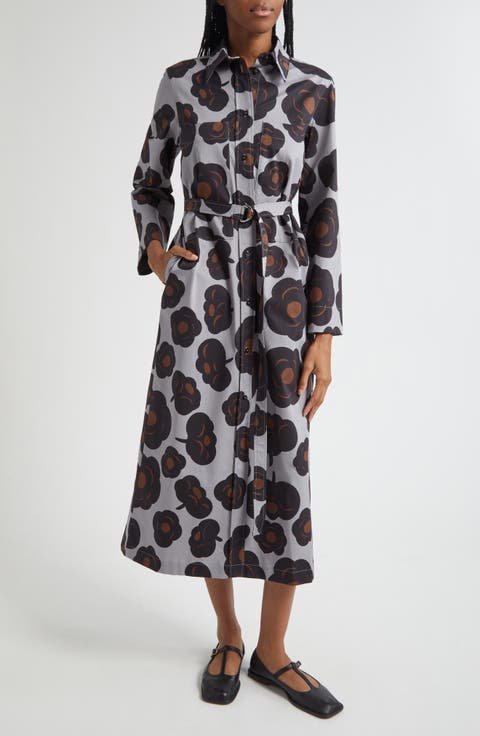 Molly Tumma Floral Long Sleeve Twill Shirtdress