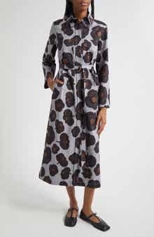 Marimekko Molly Tumma Floral Long Sleeve Twill Shirtdress